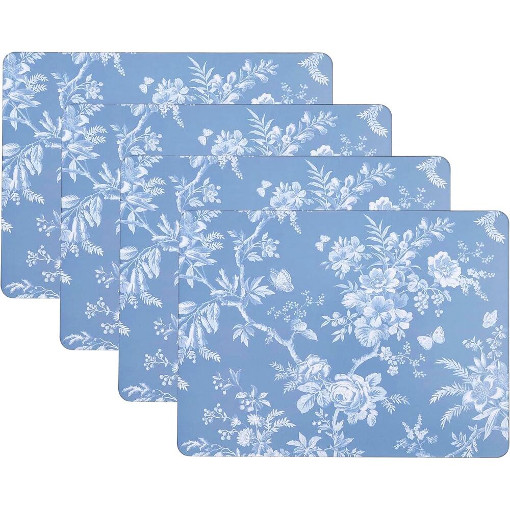 Laura Ashley Cork Placemats 12x16 Blue & White Spring Floral Set of 4 NEW